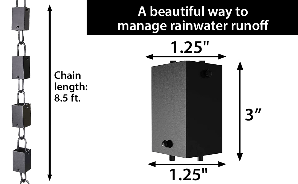 Rain Chains Pacific Rain Chain Square Cup 8.5 feet Length