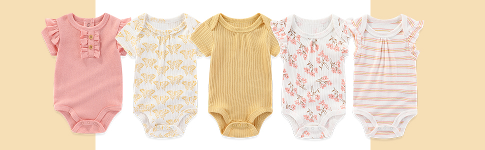 Kiddiezoom Newborn Baby Unisex Cotton One-Piece Bodysuits Baby Gift 5-Pack Baby Clothes