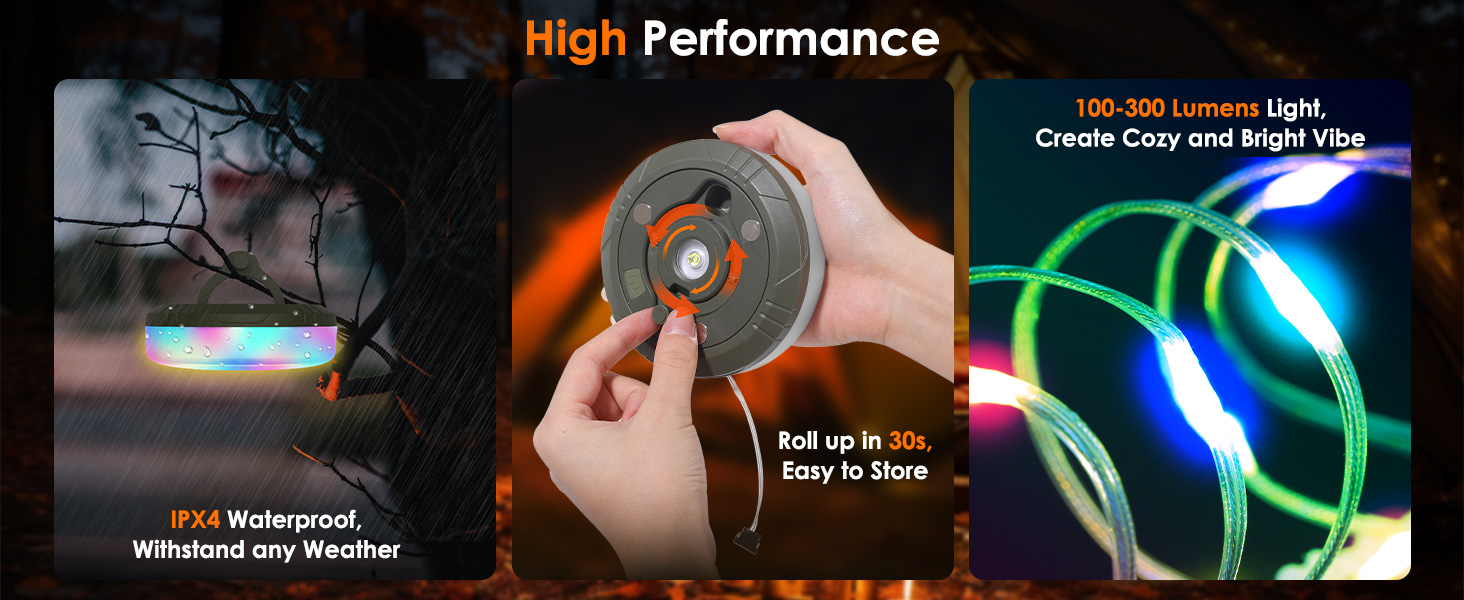 camping string lights, rechargeable outdoor string lights, portable camping lights