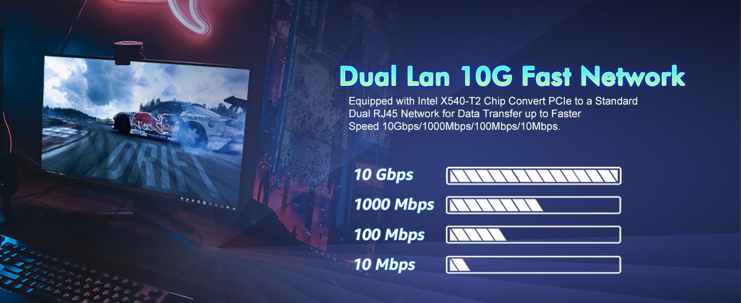 10Gb Dual LAN BaseT PCIe Network Card, Intel X540 Controller, NICGIGA