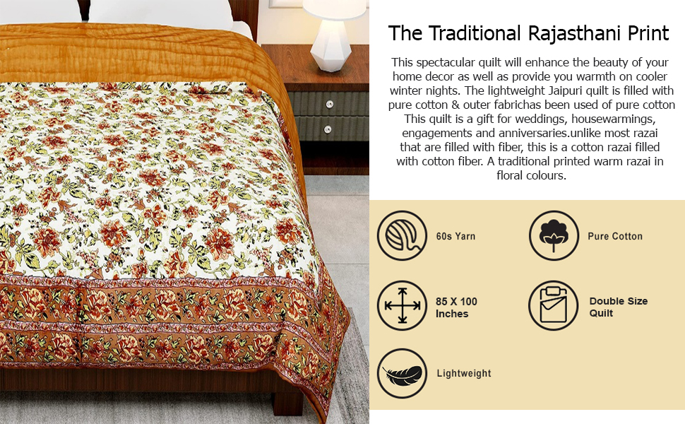 Buy ARTELEXIA Double Bed Jaipuri Razai/AC Quilt Organic Pure Cotton