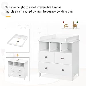 WOLTU Table à Langer En MDF Avec Tiroirs. Commode à 3 Étages Avec 3 Compartiments Ouverts Et 3 Tiroirs 80x48x82cm. Blanc WT006+WT007 11 1