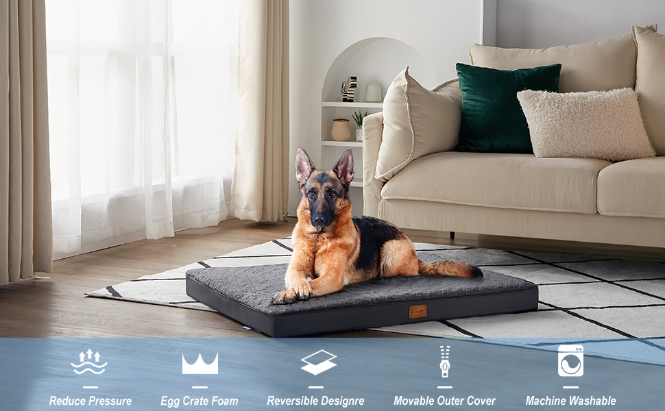 WAVVE Large Dog Bed Washable Orthopedic Dog Beds and Dog Crate