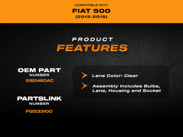 For Fiat 500 2012-2019 Parking/Signal Light Driver And Passenger Side Pair Front Capa W Chrome Trim Convertible Hatchback Replacement Fi2533100 Fi2532100 518