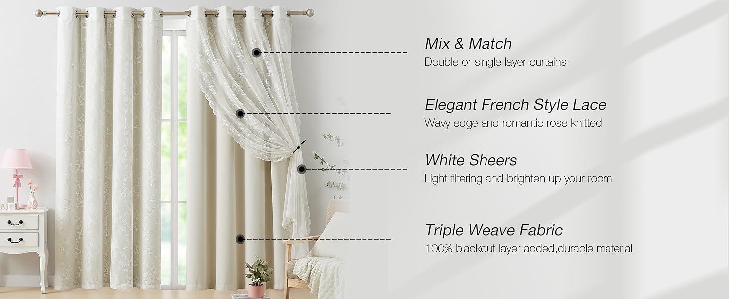 lace sheer blackout curtain set