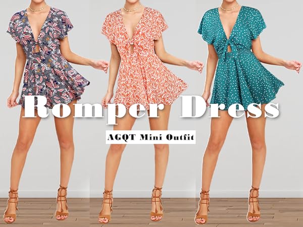 Amazon.com: AGQT Women's Sexy V Neck Self Tie Front Romper