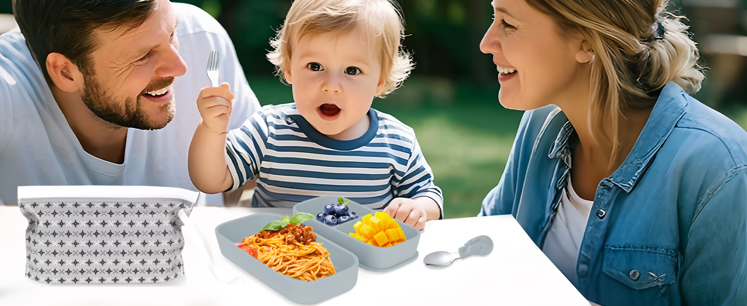 baby travel feeding set, 316 stainless steel baby utensils, silicone suction plates for toddlers