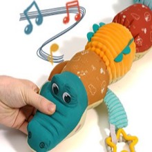 DMG Musical Crocodile Baby Toys, Activity Soft Toys with Multi-Sensory Crinkle, with Rattle, Ruler &Multi-Textures, Baby Teething Toys, Cute Stuffed Animal Tummy Time Toys for Newborn 0 3 6 12 Months 23 4