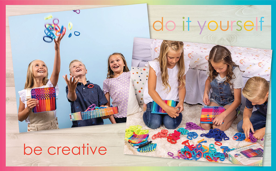 Choose your favorite color scheme and repeat a fun pattern with the loops on the loom