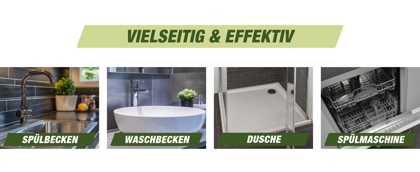 Anwendungsbereiche Haar-Weg Rohrfrei Spüle Waschbecken Dusche Spülmaschine