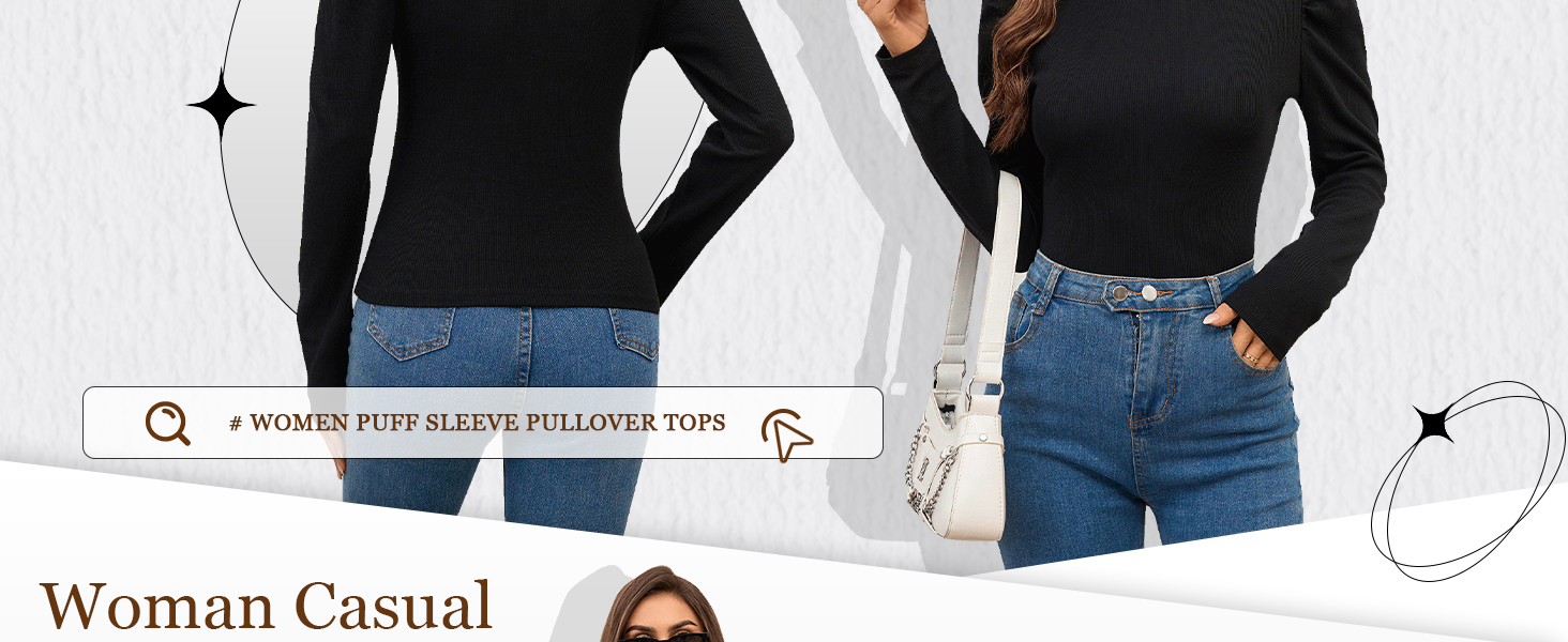 puff sleeve tee shirt long sleeve solid crew neck round neck tshirt casual tops slim fit casual fit