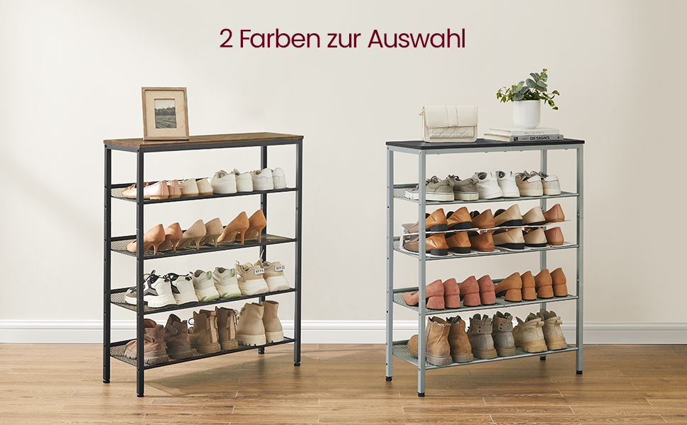 VASAGLE Schuhregal, 5-stöckiger Schuhschrank Offen, Schuhablage, 28 X 75 X 93 Cm, Große Oberfläche Für Taschen, Für Eingangsbereich, Flur, Schwarz-silbern Von SONGMICS SBL038E22 17 LBS038E22