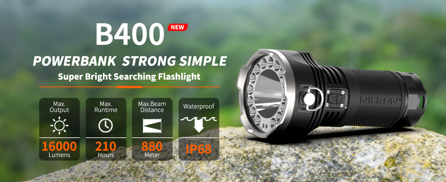 NICRON B400 Rechargeable Flashlights 16000 High Lumens, 3280ft Long ...