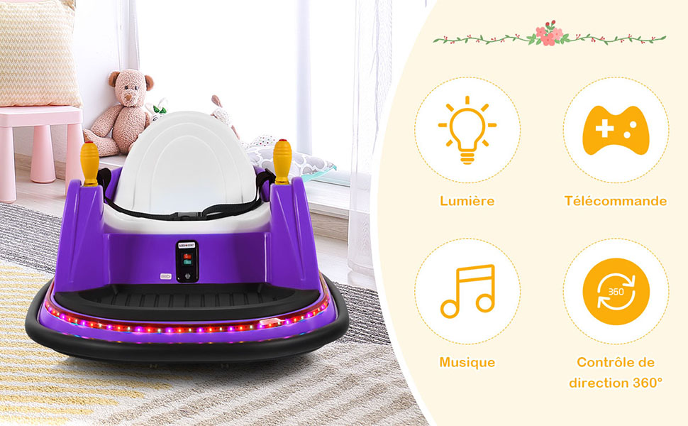 DREAMADE Voiture Électrique Auto Tamponnante 360° Avec Télécommande, Auto Tournante Pour Enfant Avec LED Et Contour Antichoc, Auto Tamponneuse Avec Ceinture De Sécurité, Capacité Max 20 KG (Bleu) 11 FONCTION
