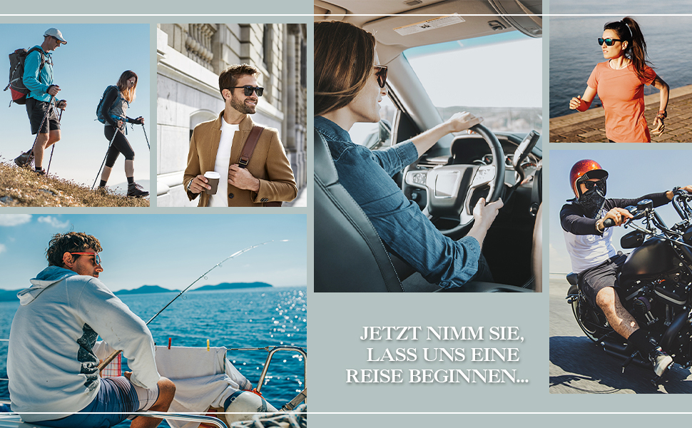 anwendungsmöglichkeit für die sonnenbrille zum beispiel outdoor, autofahren, angeln