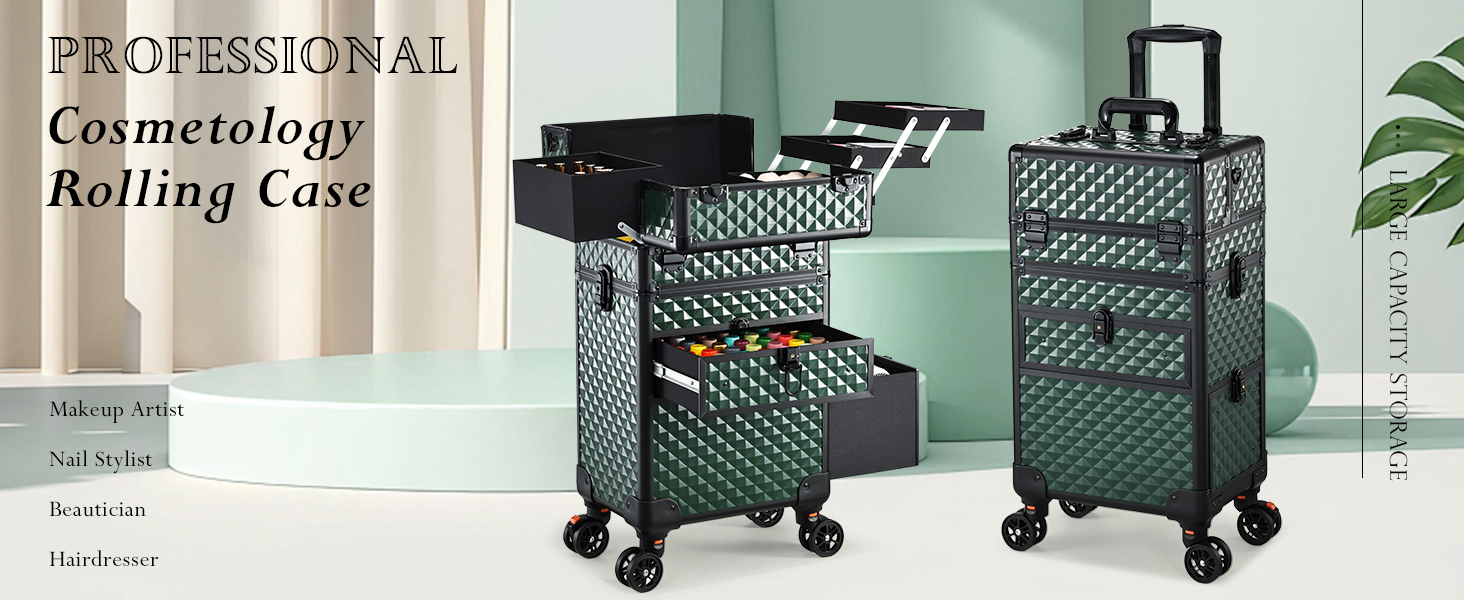 rolling makeup case with drawer