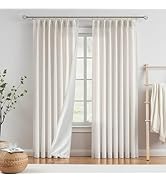 Vision Home Natural Pinch Pleated Semi Sheer Curtains with Lined 84 inch Textured Linen Blended L...