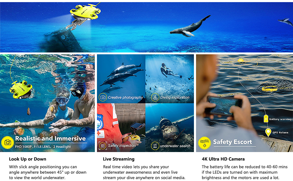 Professional underwater drone 4K HD shooting rescue and salvage