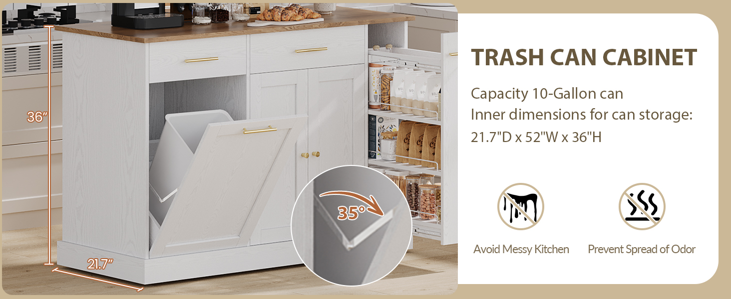 Amazon.com: 4 EVER WINNER 52" Kitchen Island with Trash Can Storage