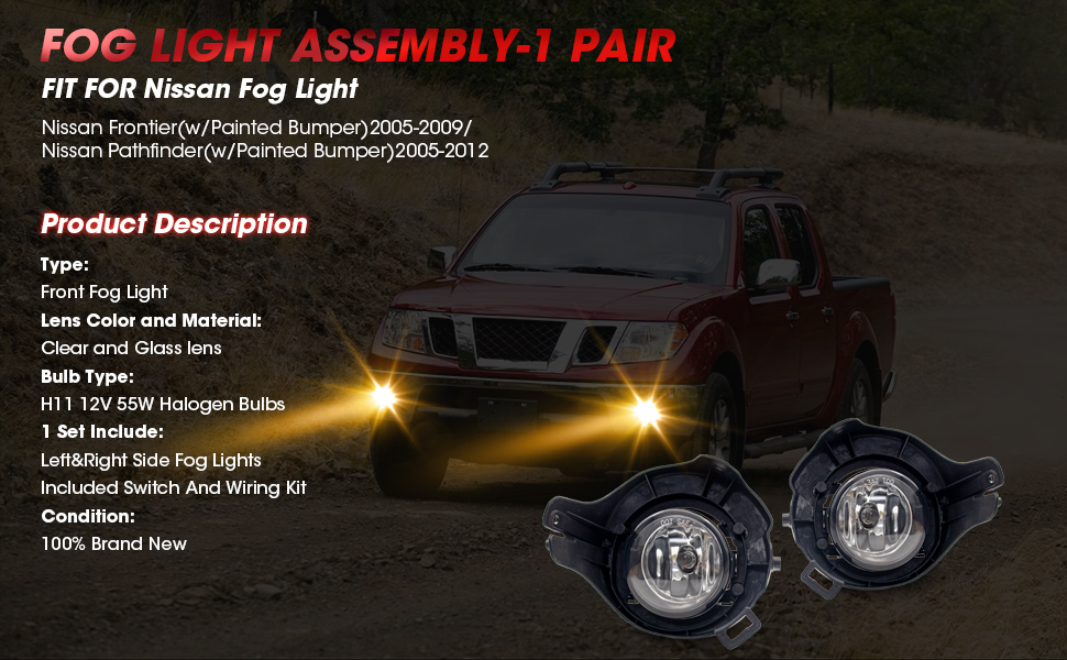 Fog Lights Assembly Compatible With Nissan Frontier 2005-2009 /Nissan Pathfinder 2005-2012