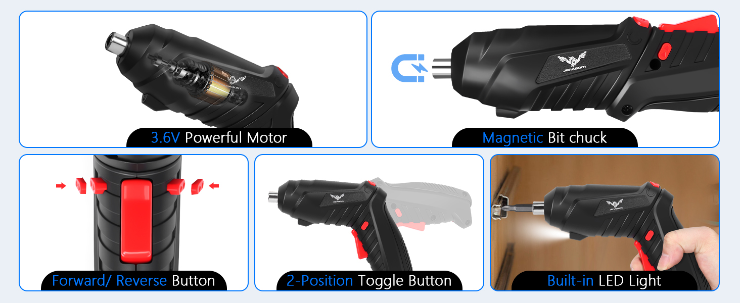 Cordless Screwdriver Set with Magnetic Bit Holder & LED light