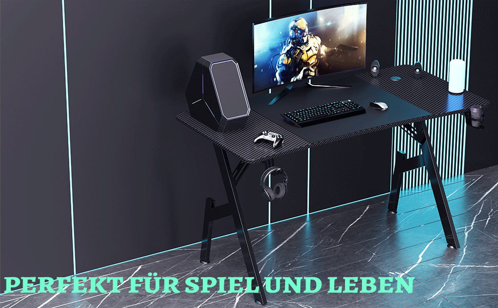 HLONONE Gaming Desk, 120 x 60 cm, Gaming Table, Sturdy PC Desk with