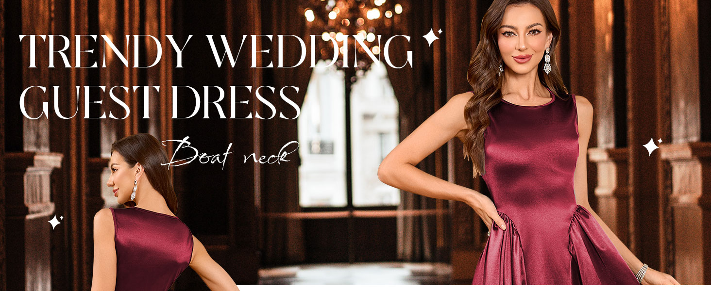 Womens Formal Wedding Guest Dress Satin A Line Cocktail Club Party Dress
