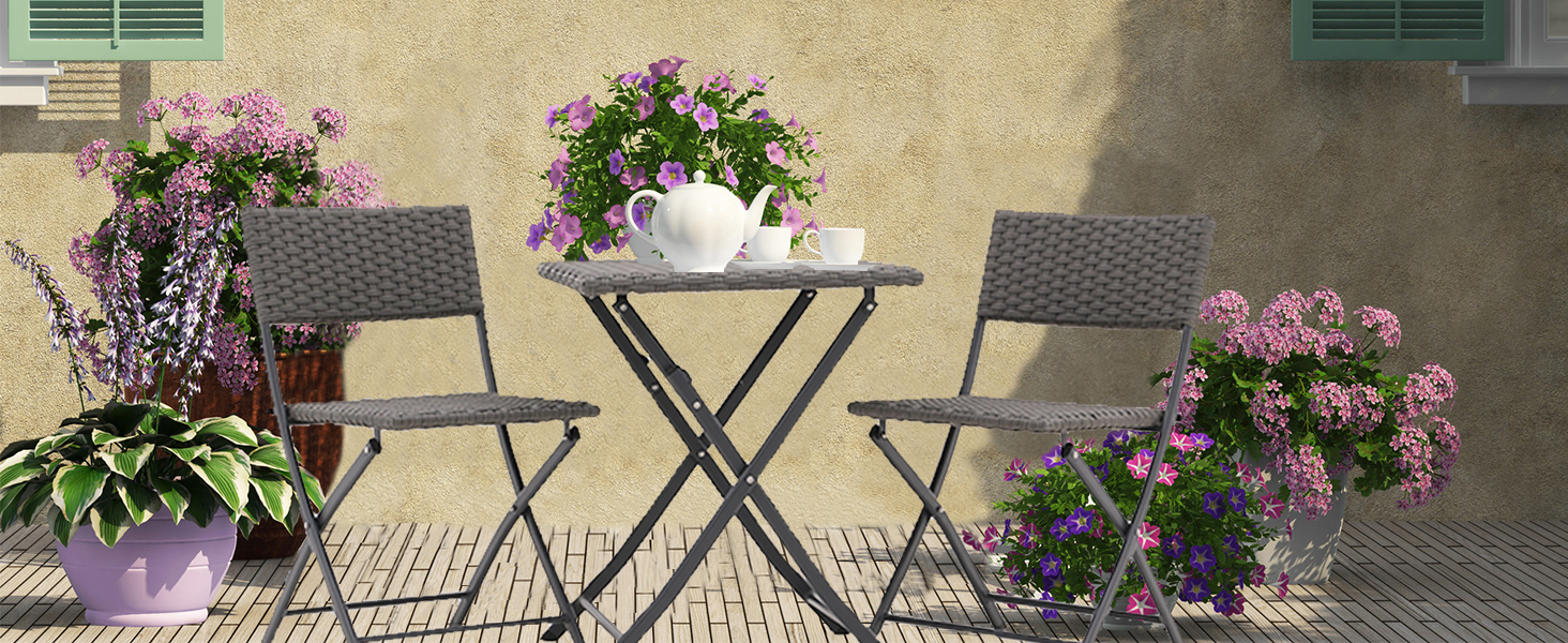 iArtHand 3 PCS Patio Bistro Set Folding Rattan Table and