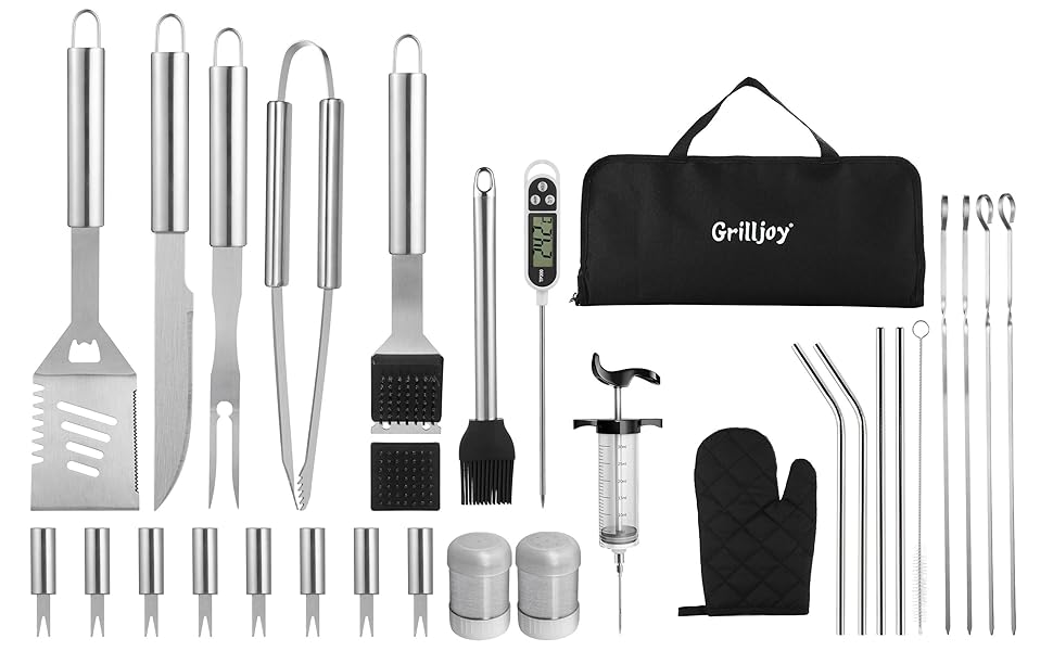 grilljoy 30PCS BBQ Grill Tools Set with Meat Claws Extra Thick Steel