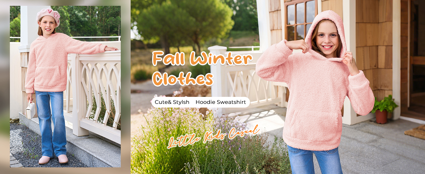 Kids Girl&#39;s Fuzzy Hoodies Toddler Kids Baby Warm Loose Pullover Sherpa Hooded Sweatshirts Top