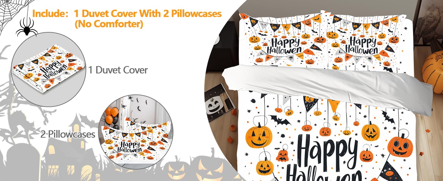 DiuuDi Halloween Duvet Cover Twin Size 3D Printed White