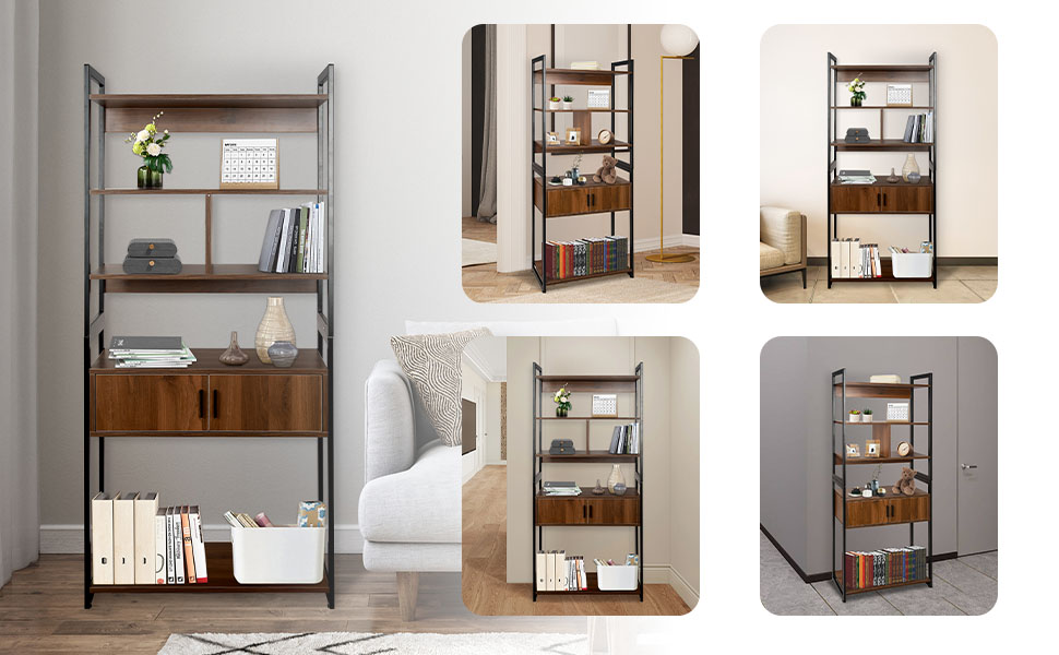 Babion 5Tier Bookshelf, Industrial Bookshelf and Bookcase