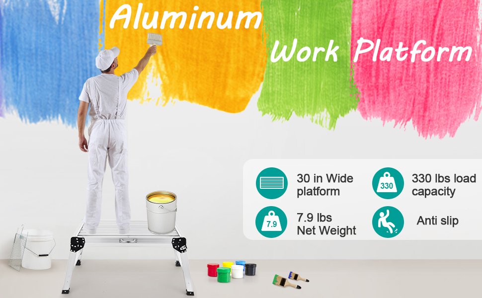 Work Platform Aluminum Step Ladder, 330 LBS Capacity Heavy Duty