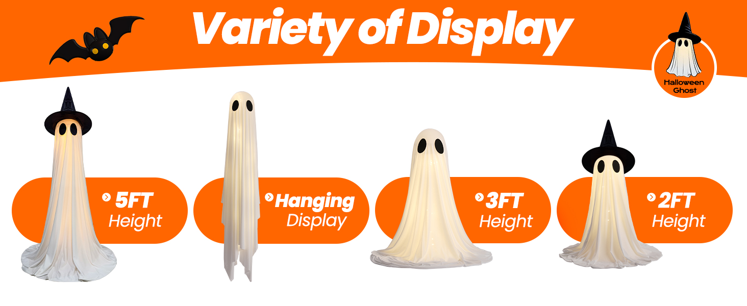 Spooky adjustable ghosts of Halloween party decor for hanging or standing display!