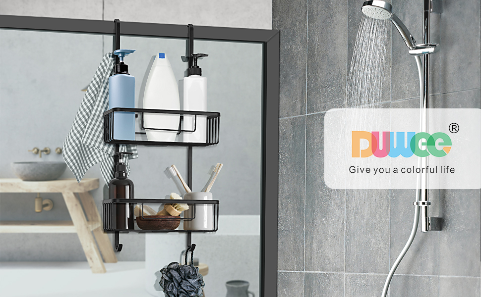 Duwee Over Door Hanging Shower Caddy 2 Tier,Rust Proof Bathroom hanging