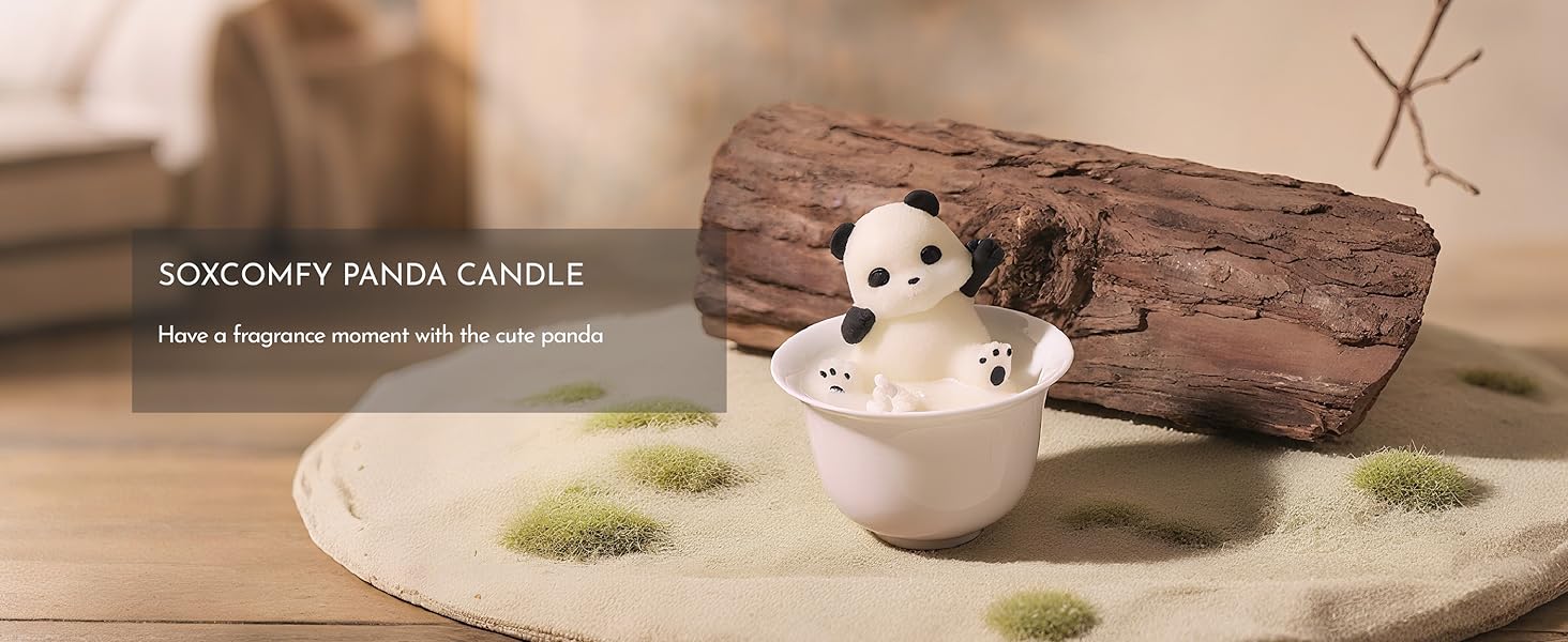 Soy candle,Ceramic teacup jar, Reusable container, Smokeless, Panda lid, Home decor, Botanical scent
