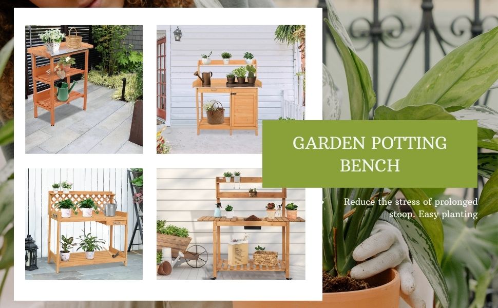 Outvita Potting Bench Garden Potting Table for Outside
