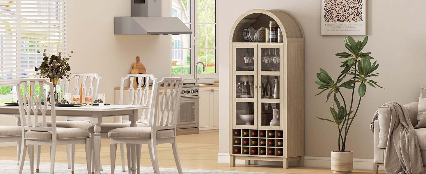 Arch wine cabinet oak