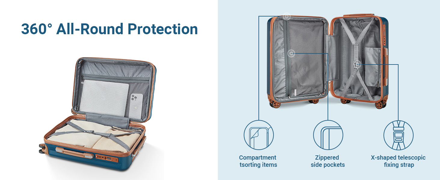 tr007 18 inch plus carry on luggage lining dark blue brown