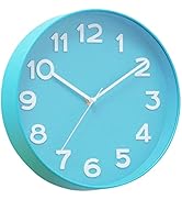 WHW Whole House Worlds 12.25 Inch Pop Turquoise Blue Wall Clock, Analog, Quartz Movement, Polypro...