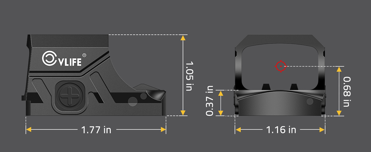 Size of CVLIFE BearSwift Enclosed Solar red dot Sight