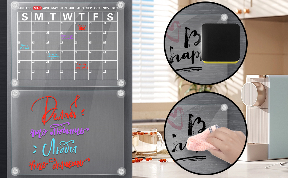 Silicone Suction Cup Calendar,Clear 2 Pcs Planning Board