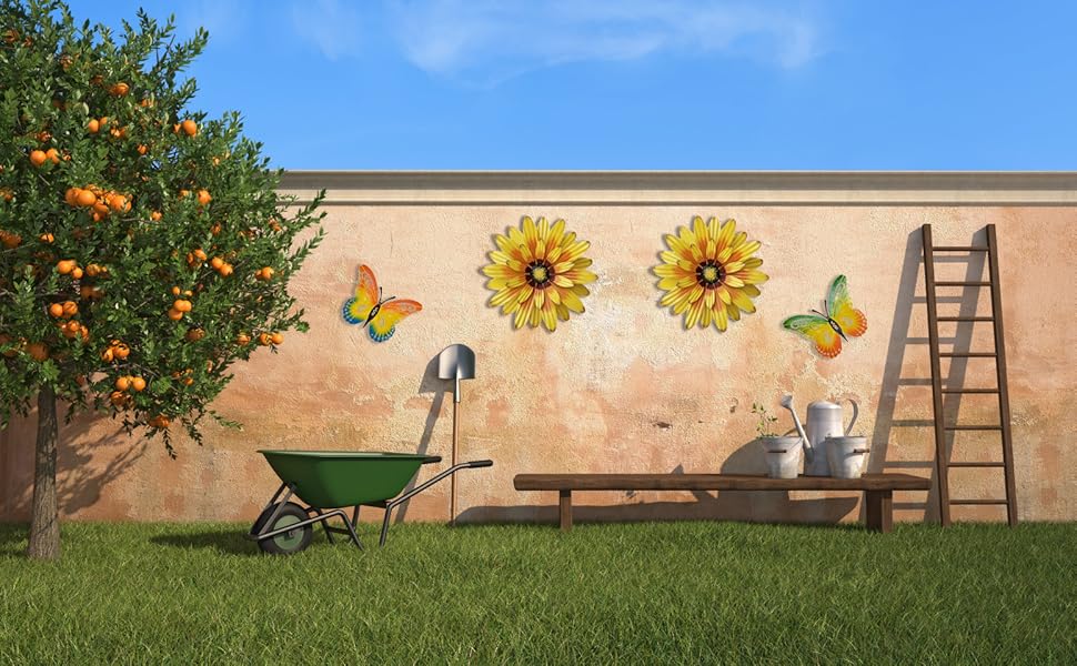 Meduofon Metal Flowers Wall Decor and Butterfly Wall Art, 3