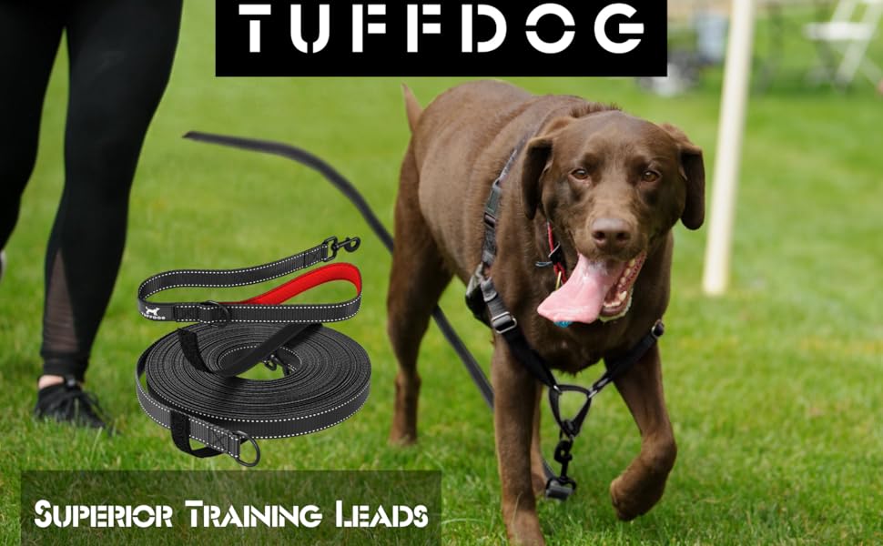 TUFFDOG Training Lead For Dogs Reflective Heavy Duty Long Line Dog Lead with Detachable Padded