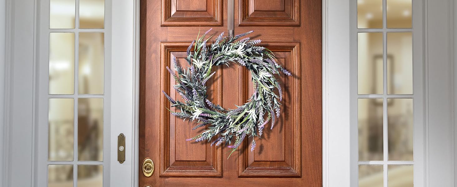 lavender wreath on front door