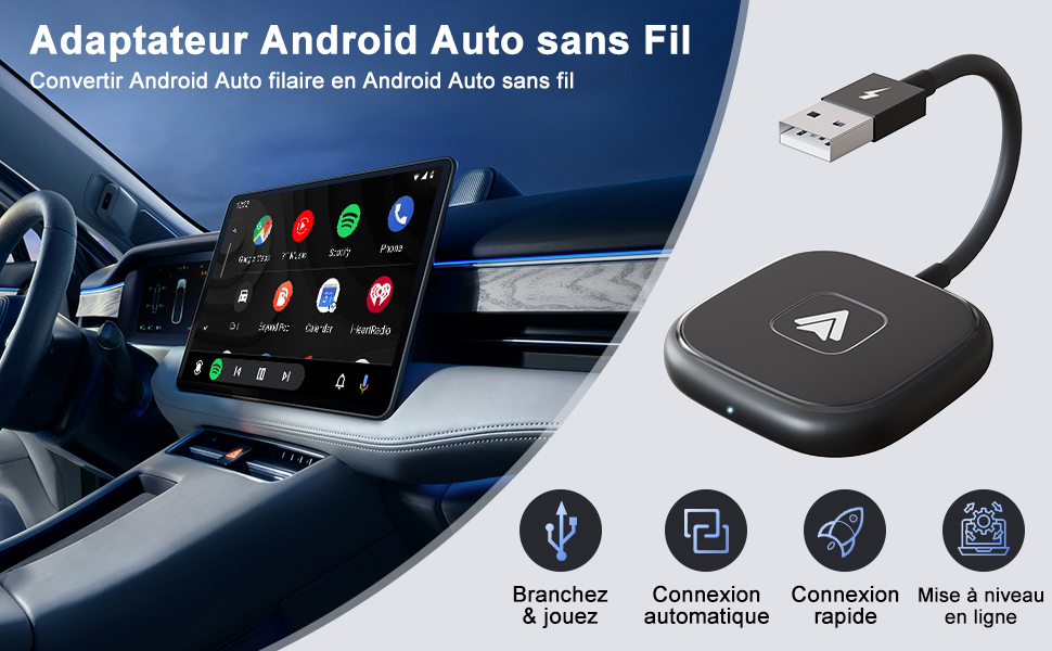 Adaptateur Android Auto sans Fil, Dongle USB Android Auto pour Autoradio avec OEM Filaire
