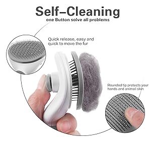 Dog Brush Cat Brush Comb - Dog Brushes For Grooming - Dog Cat Self Cleaning Slicker Brushes with Smooth handle - Cleaning Button Pet Grooming Tool for Dogs Cats Shedding Tools Massage Brush (GREY) 8 SELF CLEANING PET BRUSH
