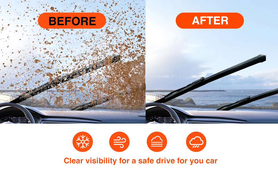 VONFUL 26''+16'' Front Windshield Wipers, Premium All