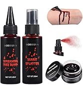 BOBISUKA 3PCS Halloween Fake Blood Makeup Kit - Coagulated Blood 1.41oz + Fake Blood Spray 1.76oz...