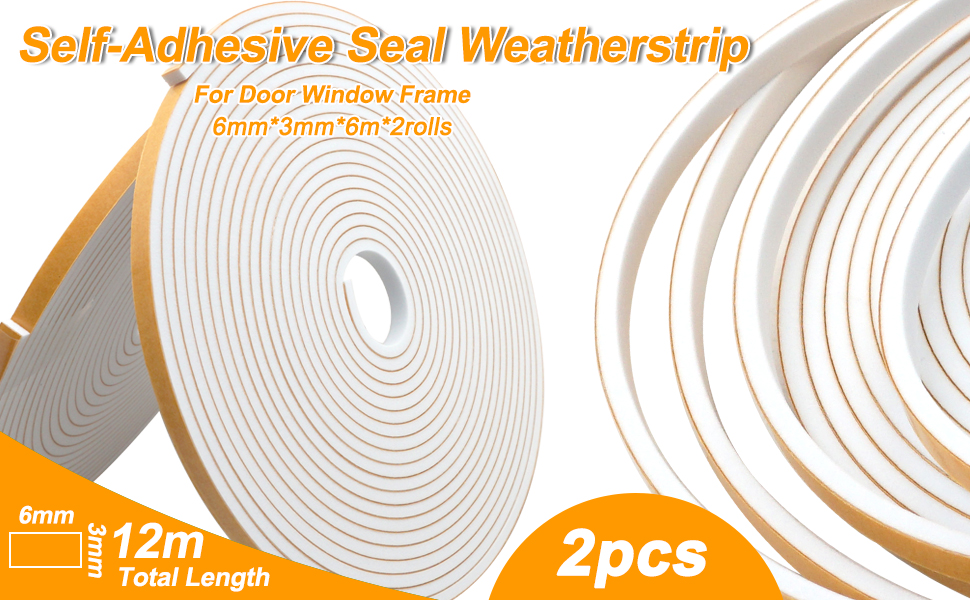 Zeqeey Selfadhesive Door Window Draught Excluder Tape,12m (L) 6mm (W